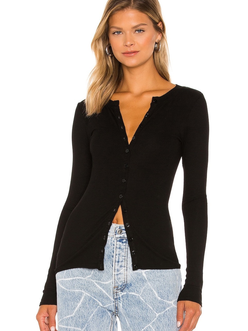 Enza costa silk ribbed fitted long sleeve button down cardigan